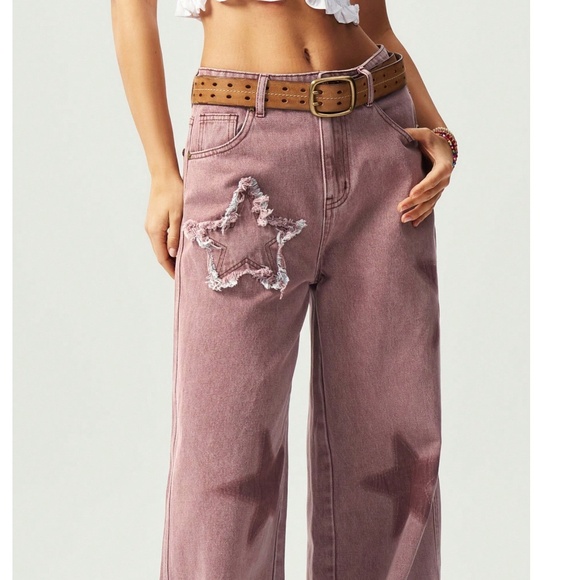 Western Star Print Patch Straight Leg Denim Jean Pants - Picture 8 of 8